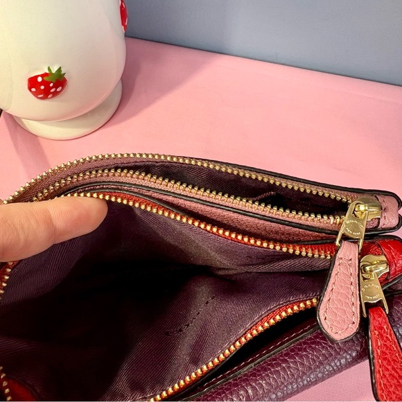 Coach Elegant Purple Pink Red Triple Wristlet Pebble Leather - Picture 9 of 10
